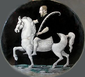 Kung Henrik II av Frankrike till häst Platta, mitten av 1500-talet. av Limousin