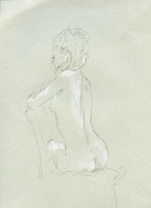 Naken bakifrån på grått (blyerts  krita på papper) av Lincoln Seligman