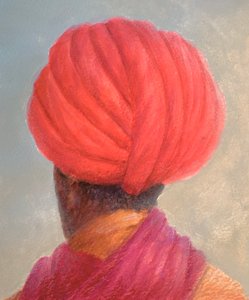 Röd turban gul jacka av Lincoln Seligman