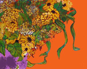 Flowers in my Vase, 2014 (blandteknik, akryl, bläck, olja)