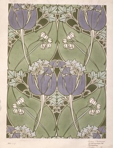 Mönster till en blommig vävd textil, ca 1905 (akvarell på papper) av Lindsay P. Butterfield