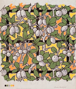 Blandad frukt på spaljé, design för tryckt bomull, 1900-tal av Lindsay P. Butterfield