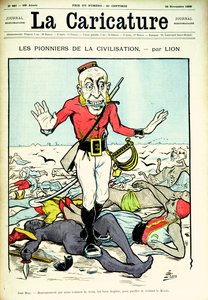 Pioneers of Civilization, John Bull bringar fred och civilisation till världen, omslag till tidningen "La Caricature", 26 november 1898 av Lion