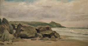 Utsikt mot Rame Head, Cornwall, 1800-talet (olja på kvarnbräda)