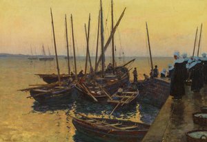 Fiskebåtar längs piren