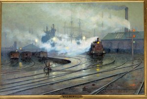 Utsikt över Cardiff Docks Målning av Lionel Walden (1861-1933) 1894 Sön. 1,27x1,93 m. Paris, Musee d
