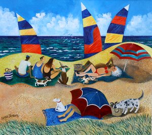 Bathing Belles II, 2018 (akryl på papper) av Lisa Graa Jensen