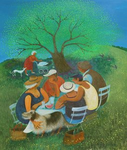 Familjepicknick, 2018 (akryl på papper) av Lisa Graa Jensen
