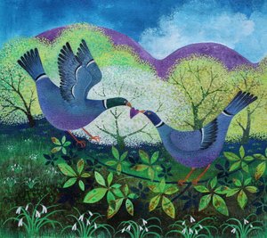 Love Birds, 2020, (akryl på papper) av Lisa Graa Jensen