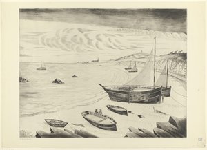 Åtta förtöjda fartyg på en strand Les Vaisseaux (originaltitel) av Lodewijk Schelfhout (signed by artist)