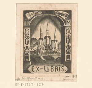 Ex libris av T. Mengelberg av Lodewijk Schelfhout (signed by artist)