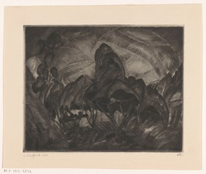 Kuperat landskap med träd Les Arbres (originaltitel på objekt) av Lodewijk Schelfhout (signed by artist)