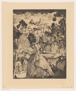 Kuperat landskap med jägare Paysage romantic (originaltitel) av Lodewijk Schelfhout (signed by artist)