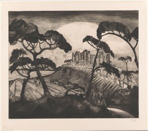 Slott på en kulle Le Château II (originaltitel) av Lodewijk Schelfhout (signed by artist)