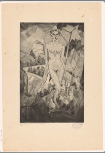 Naken kvinna i kuperat landskap Nue dans un paysage (originaltitel på objekt)