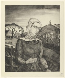 Flamländsk bonde i ett kuperat landskap Jeune fille Flamande (originaltitel) av Lodewijk Schelfhout (signed by artist)