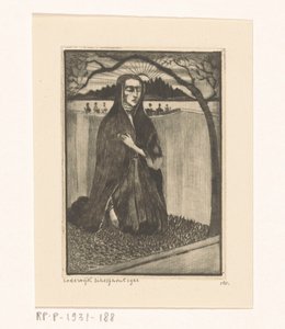 Kvinna vid en grav Femme au tombeau (originaltitel) av Lodewijk Schelfhout (signed by artist)