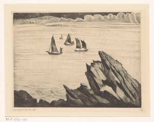 Segelfartyg vid den bretonska kusten Un soir en Bretagne (originaltitel) av Lodewijk Schelfhout (signed by artist)