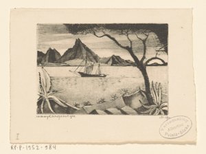 Segelfartyg i en vik Le Bateau (originaltitel) av Lodewijk Schelfhout (signed by artist)