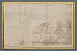 Ignudo, efter ett fresktak i Sala di Ulisse, Palazzo Poggi, Bologna av Lodovico Carracci
