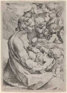 Madonna och barn med änglar av Lodovico Carracci