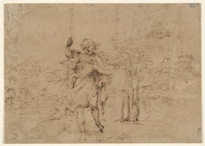Saint Christopher (eller Saint Roch?) i ett landskap av Lodovico Carracci