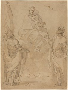 Jungfrun och barnet visar sig för de heliga George och William av Lodovico Carracci