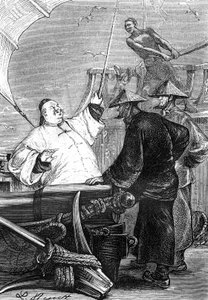 Teckning av Leon Benett, från Jules Vernes bok "En kines vedermödor i Kina" - Hetzel edition/Extraordinary Voyages 1879.