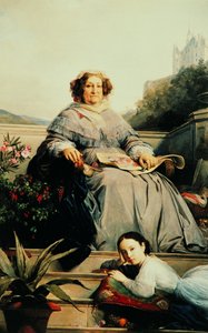Porträtt av Madame Clicquot, född Ponsardin 1777-1866 med sin dotter, mellan 1851 och 1860.