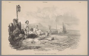 Tre barn som leker i en vik Skildringer av livet på landsbygden (serietitel) La kampanj. Etudes varieés aux deux Crayons (serietitel på objekt) av Léon Jean Baptiste Sabatier