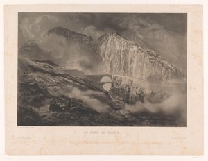 Utsikt över Djävulens bron i Gotthardpasset Le Pont du Diable, passage du St. Gothard (titel på objekt) av Léon Jean Baptiste Sabatier