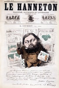 Porträtt av Gustave Courbet, fransk målare (1819-1877). I Le hanneton av Léonce Justin Alexandre Petit