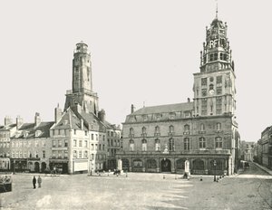 Vakttornet och Hotel De Ville, Calais, Frankrike, 1895.