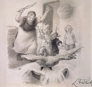 Ugly Duckling, illustration av Lorenz Frolich (1820-1908) för saga av Hans Christian Andersen (1805-1875).