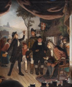 Ludvig Holberg deltar i en repetition av hans pjäs Erasmus Montanus, akt IV, scen 2 av Lorenz Frølich