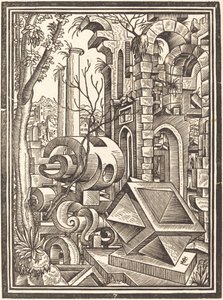 Fantasy of Perspectival Forms utspelad bland ruiner av Lorenz Stör