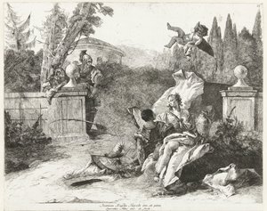 Rinaldo och Armida spioneras av Ubaldo och Carlo