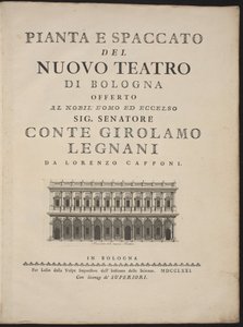 Plan och tvärsnitt av den nya teatern i Bologna av Lorenzo Capponi, after Antonio Galli Bibiena