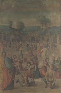 Israeliterna samlar in Manna från berättelsen om Moses, efter 1508 av Lorenzo Costa