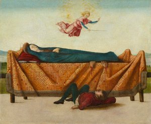 The Miracle of the Catafalque (panel B), cirka 1500-1506 (tempera på panel) av Lorenzo Costa