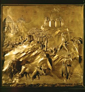 Adams arbete efter syndafallet, Kain dräper Abel (brons) av Lorenzo Ghiberti