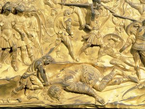 David och Goliat, detalj från originalpanelen från Baptisteriets östra dörrar, 1425-52 (förgylld brons) (efter restaurering)