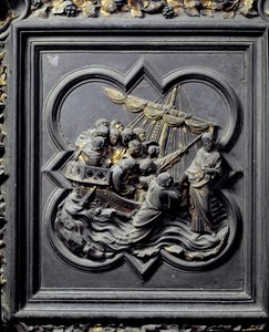 Jesus går på vattnet och räddar Peter, åttonde panelen av North Doors of the Baptistery of San Giovanni, 1403-24 (brons)