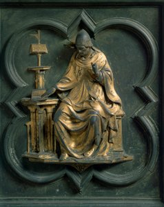 Norra porten (kallad Korsets port, mot norr), exteriördetalj: Saint Gregoire den store. Bronsskulptur gjord av Lorenzo Ghiberti (1378-1455) av Lorenzo Ghiberti