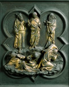 North Porte (kallad Gate of the Cross, i norr), exteriördetalj: "" the Transfiguration"" Bronsskulptur gjord av Lorenzo Ghiberti (1378-1455) av Lorenzo Ghiberti