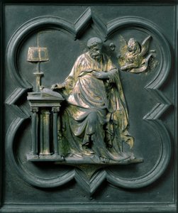 North Porte (kallad Gate of the Cross, i norr), exteriör detalj: Saint Mark. Bronsskulptur gjord av Lorenzo Ghiberti (1378-1455) av Lorenzo Ghiberti