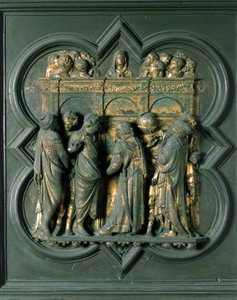 North Porte (kallad Porte de la Croix, i norr), exteriördetalj: "" Pentecote"" Bronsskulptur gjord av Lorenzo Ghiberti (1378-1455) av Lorenzo Ghiberti