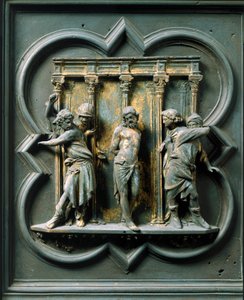 North Porte (kallad Porte de la Croix, i norr), exteriördetalj: "" la flagellation"" Bronsskulptur gjord av Lorenzo Ghiberti (1378-1455) av Lorenzo Ghiberti