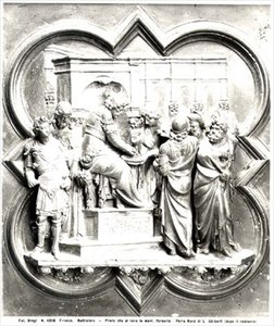 Pontius Pilatus tvättar sina händer, relief från dopdörrarna, c.1403 (förgylld brons) (s/v foto) av Lorenzo Ghiberti