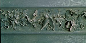 Skulpteret ramme, detalje af nordporten. Lavrelief bronzesved av Lorenzo Ghiberti